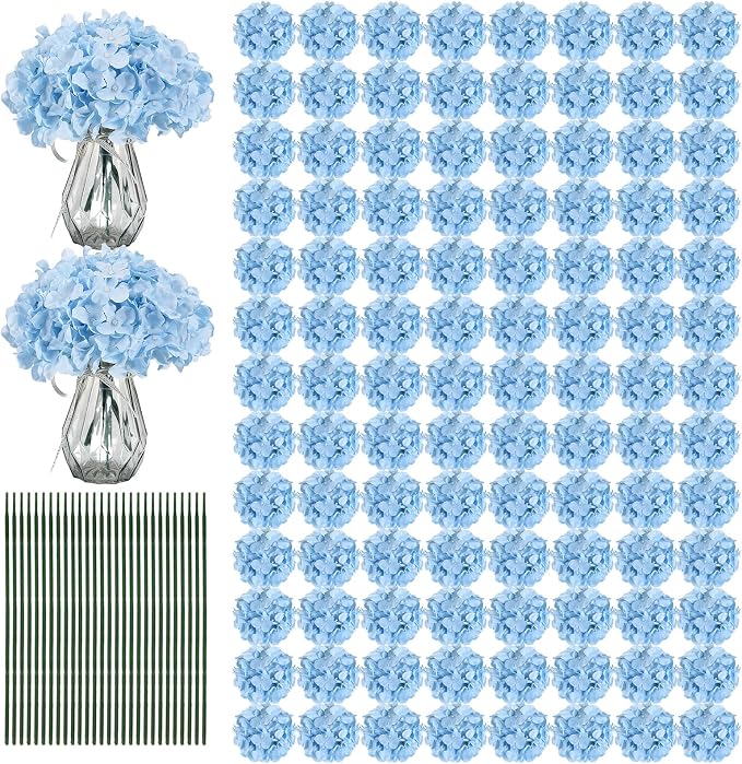 Auihiay 204Pcs Blue Hydrangea Artificial Flowers Bulk, Faux Hydrangeas | by Auihiay
