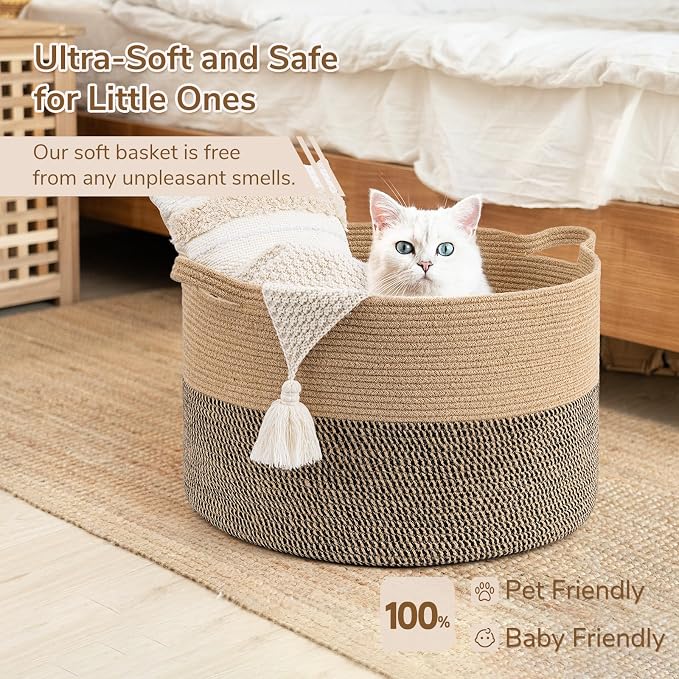 INDRESSME XXXLarge Woven Wicker Blanket Basket Living Room Black Jute, 90L | - Image 8