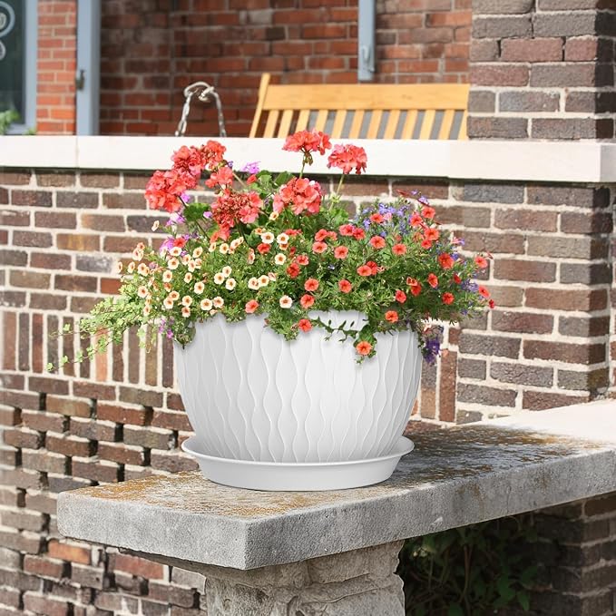 Meowell 12/10/9 inch Large Plant Pots, 3 Pack Wide Flower Pots - Image 6