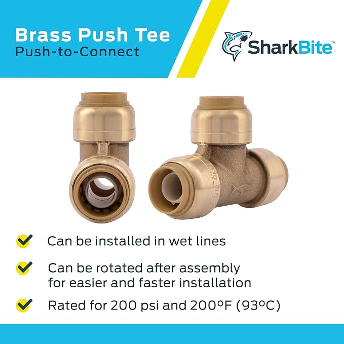 SharkBite 1/2 Inch Tee, Push to Connect Brass Plumbing Fitting, PEX Pipe - Image 4