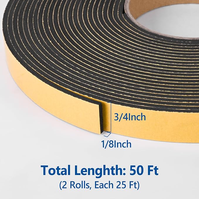 Self Adhesive Foam Tape Weatherstrip 3/4in x 1/8in x 50Ft High Density Foam - Image 2