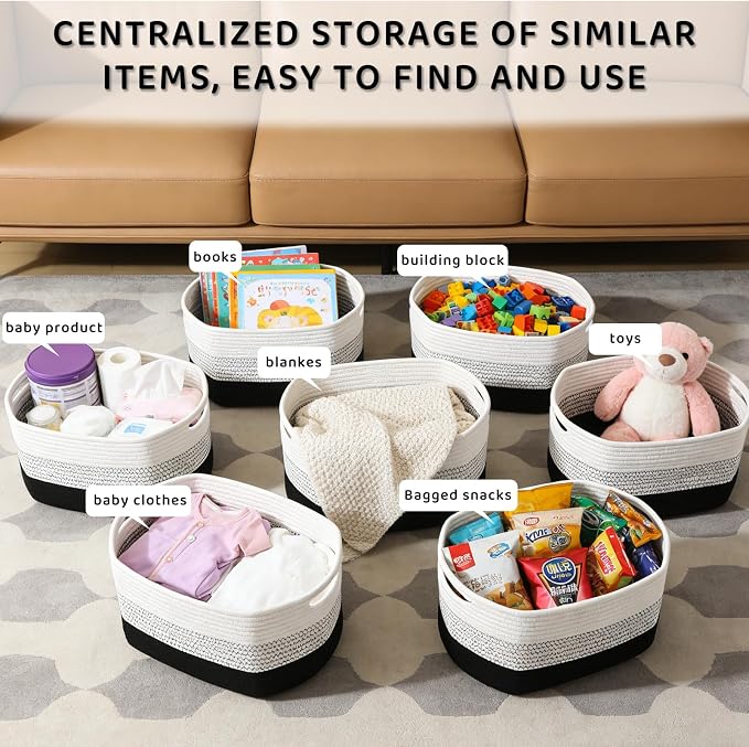 4 Pack Storage Baskets for Organizing, and Clothes, Cotton Rope Basket for - Image 6