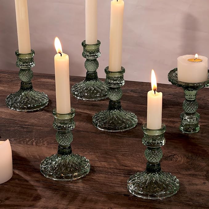 12Pcs Green Candlestick Holders Set- 4" H Taper Candle Holders Bulk, Glass - Image 5