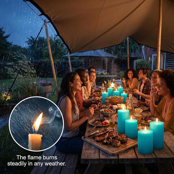 VENTA Turquoise Flameless Pillar Candles, Boho & Modern Home Decor - Image 5