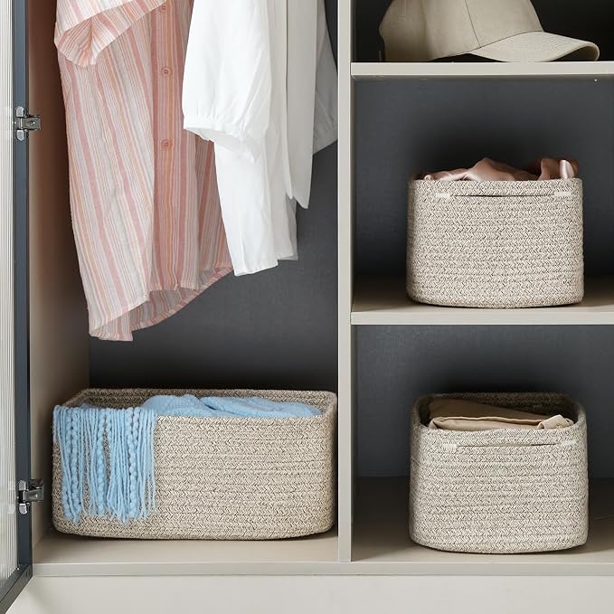 3 Pack Small Storage Baskets for Organizing, 11.8×7.8×5.1", Mixed Brown | Woven - Image 4