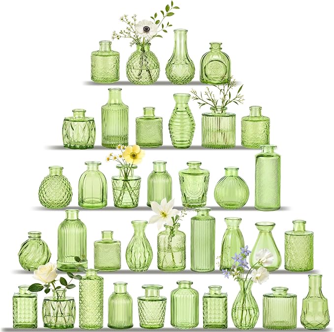 UPBUD Green Glass Bud Vases Set of 36, Small Vases by UPBUD