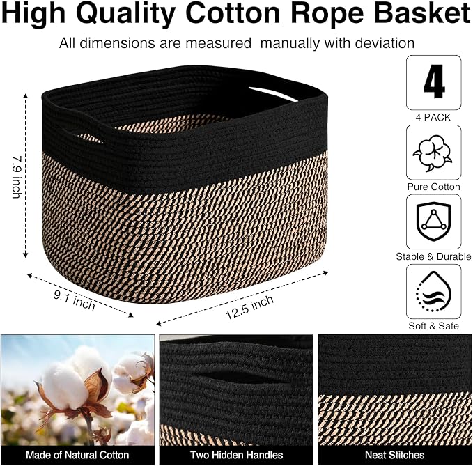 ICERZCZ Storage Baskets for Shelves Organizing, Woven Cotton Rope Baskets for - Image 3