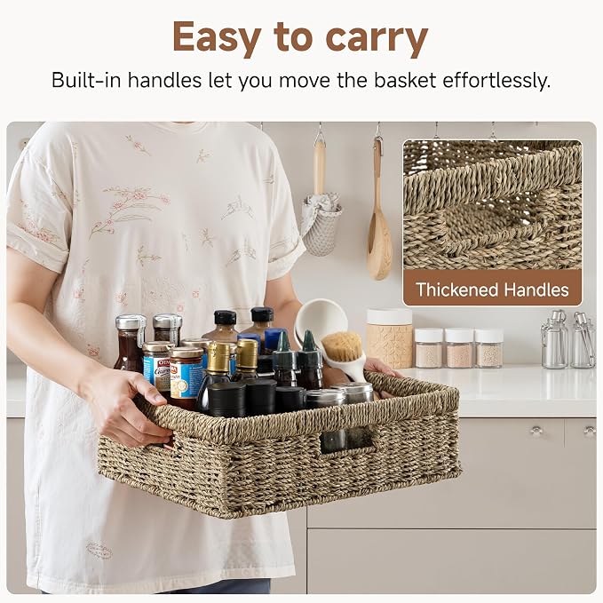 StorageWorks Pantry Baskets, Wicker Storage Baskets, Shallow Basket, Wicker - Image 3