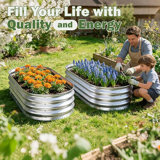 Galvanized Raised Garden Bed Outdoor, Easy Assemble Bottomless Small Oval Plant - Image 7