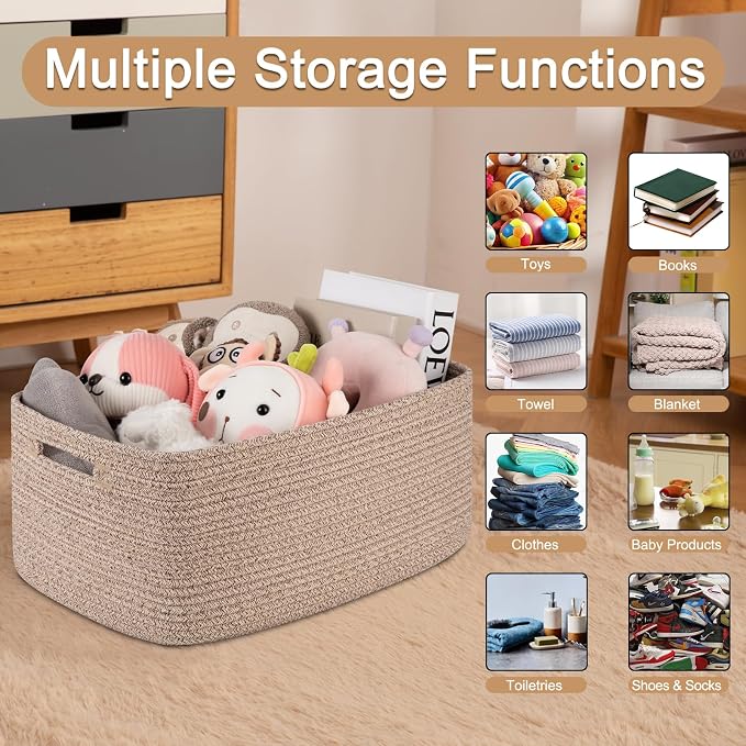 OIASKET Large Storage Basket for Organizing, Woven Rope Basket for Shelves - Image 3
