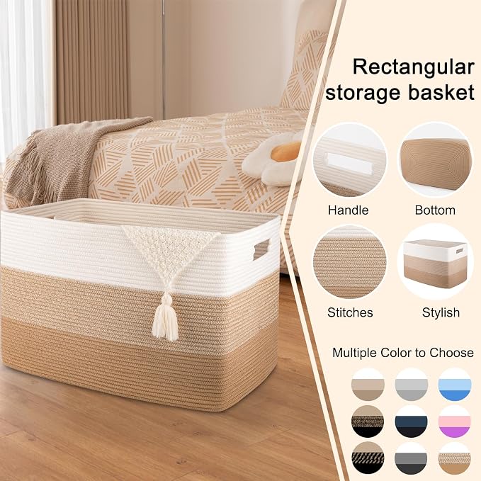 OIAHOMY 108L Extra Large Blanket Basket Dog Toy Basket Light Brown | Rectangle - Image 4