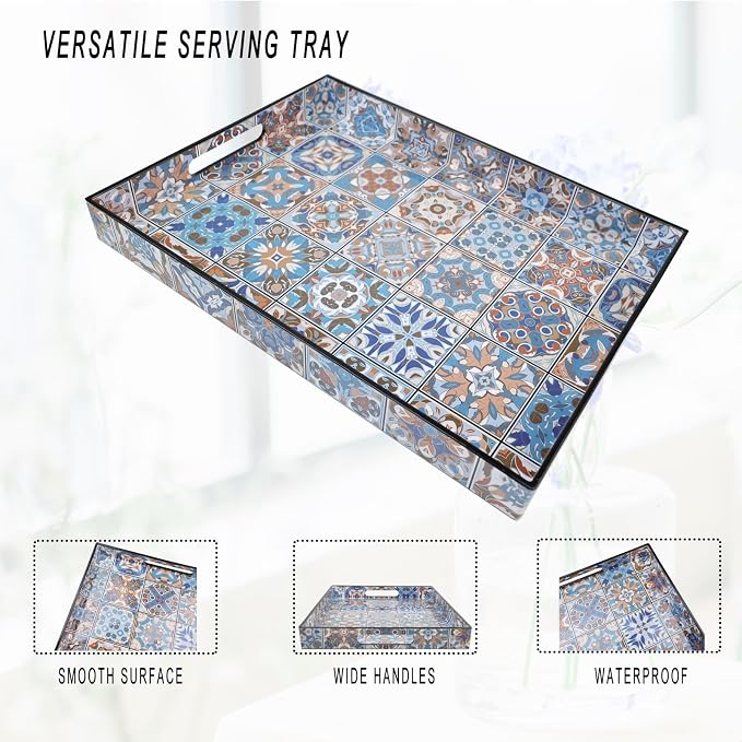 Spsyrine Serving Tray with Handles, Plastic Decorative Tray - Image 4