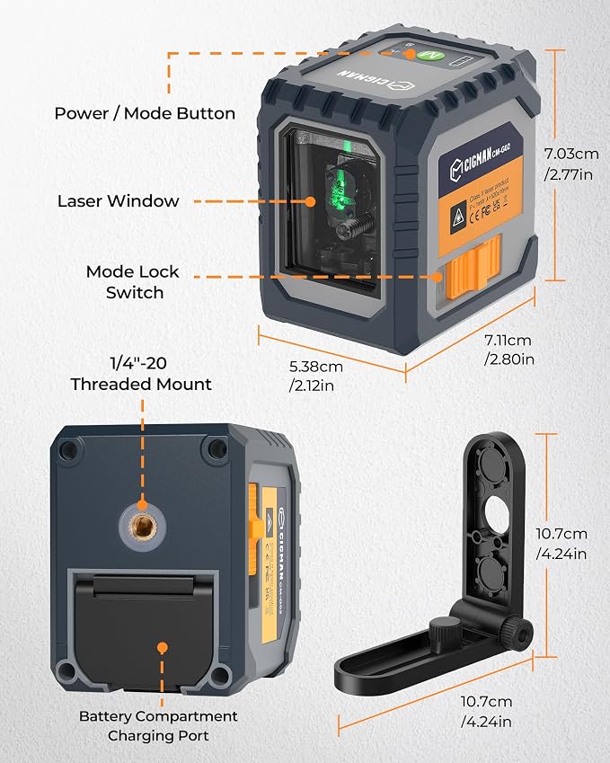 Cross Line Laser Level, IP54 Waterproof, Manual & Pulse Modes - Image 7