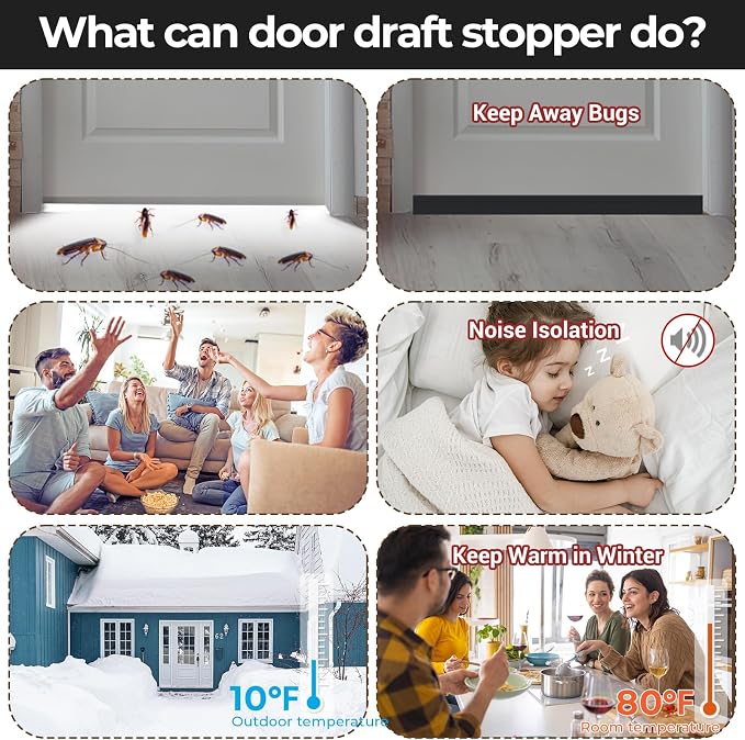 Ohuhu Door Draft Stopper, for interior exterior doors, 3-layer soundproof - Image 2