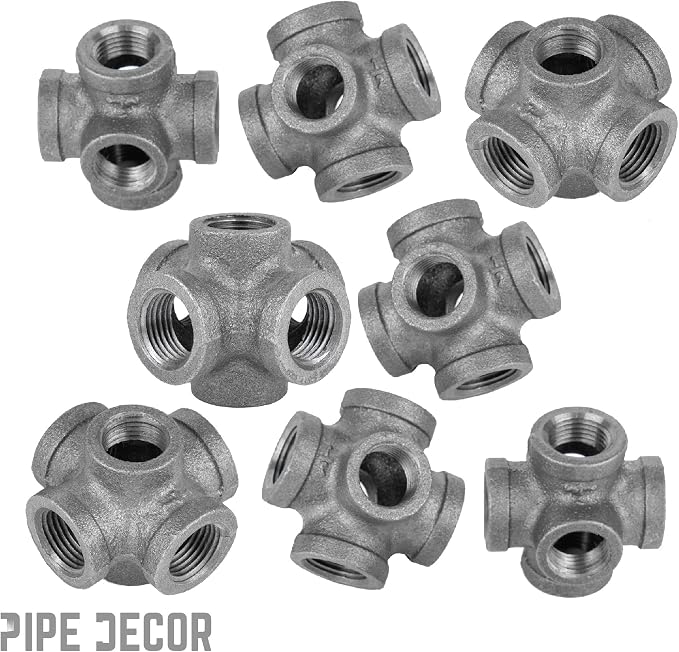 1/2" 6-way Cross Fitting, PIPE DECOR Black Malleable Iron Fittings Fit Standard - Image 8