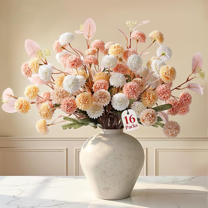 Alupssuc 16 Pcs Faux Silk Mums by Alupssuc