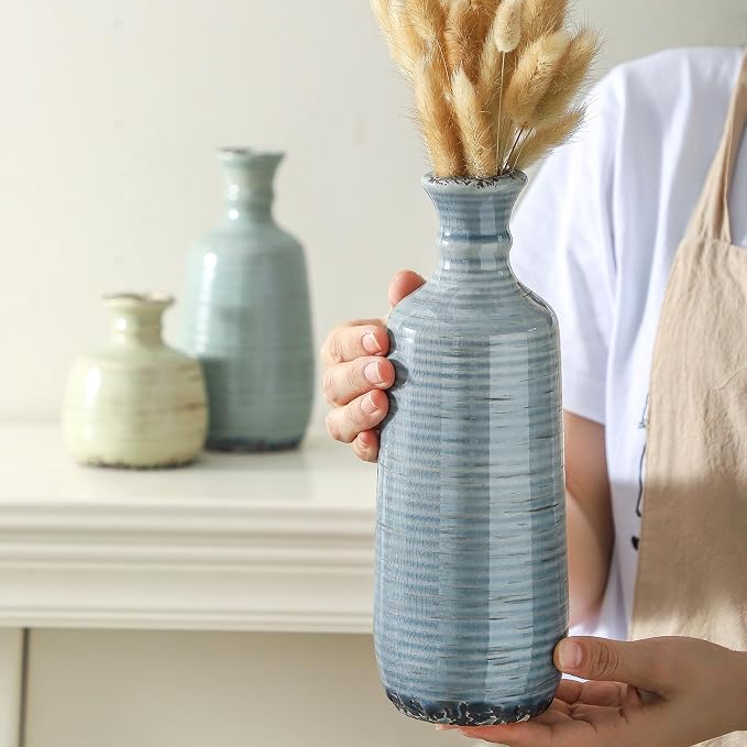 Ceramic Vase Set of 3, Rustic Neutral Vases Home Decor Farmhouse Decorative - Image 3