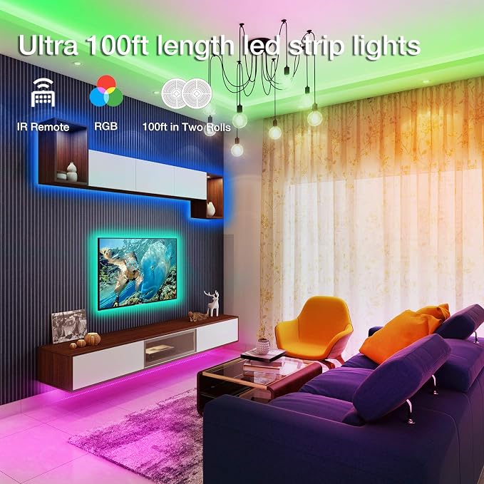 DAYBETTER Led Lights for Bedroom 100 ft, Led Strip Lights - Image 2