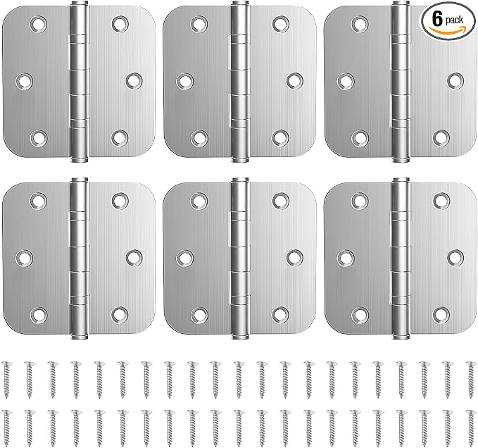 KOLET Ball Bearing Door Hinges, 3.5 Inch, 5/8" Radius, Brushed Nickel, 6 Pack | by KOLET