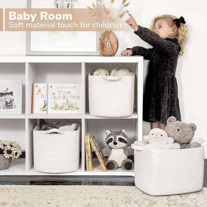 Goodpick Woven Storage Basket for Shelves, Cotton Rope Baskets for Books - Image 3
