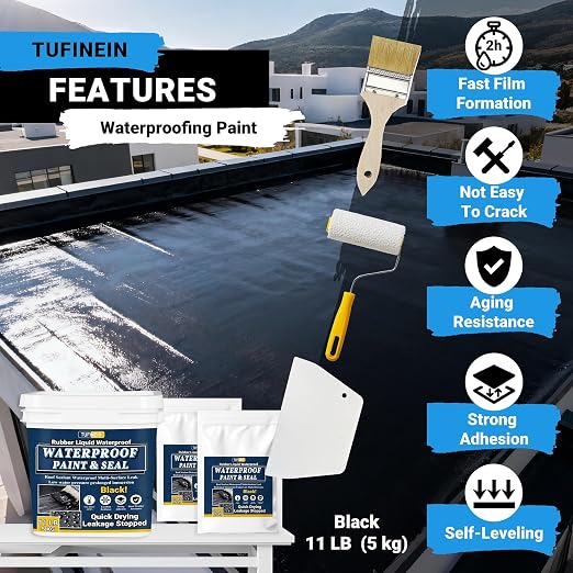 Rubber Liquid Waterproof Sealant, TUFINEIN 11 LB/5 KG Black Quick Drying Multi - Image 3