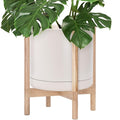 D'vine Dev Ceramic Pot with Natural Wood Stand, 14 in, 55-B-R-8 | Mid-Century by DvineDevPlanterPotsandStand