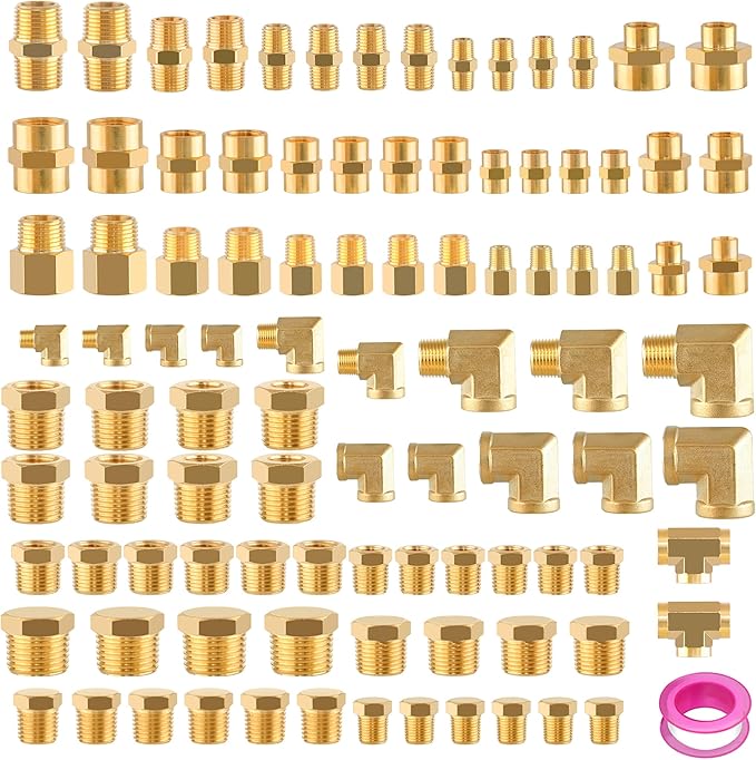 98PCS Brass Pipe Fittings Assortment Kit, 1/8" 1/4" 3/8" 1/2" NPT | Adapter by Ailbiuko