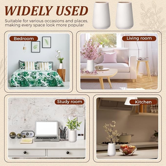 Tioncy 15 Pack White Ceramic Bud Vases Bulk Boho Small Flower Vase White - Image 3
