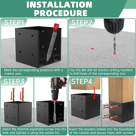 4x4 Post Base, Concealed Fastener Concrete Post Anchor, Elevated Post Base | - Image 5