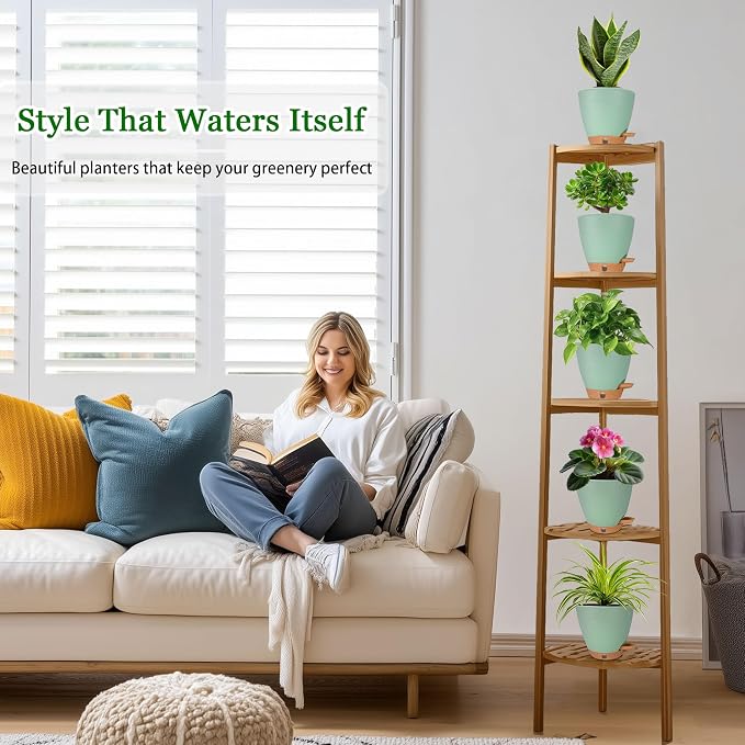 6 Inch Small Plant Pots for Indoor Outdoor Plants, Self Watering | Plastic - Image 2