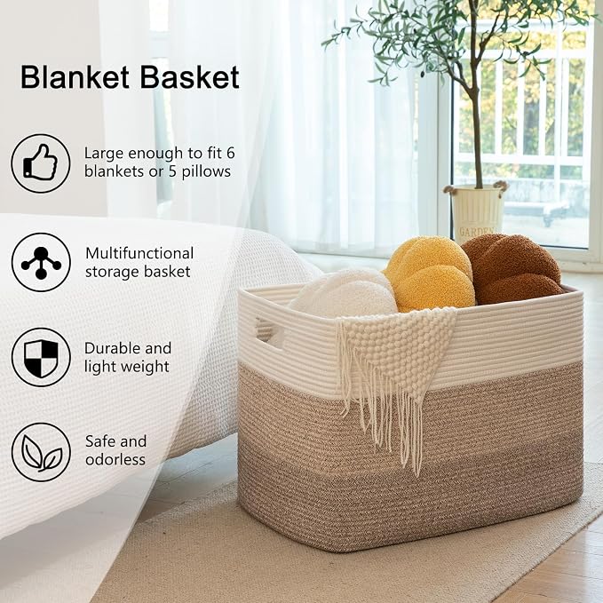 OIAHOMY Blanket Basket Laundry Basket Dog Toy Basket 108L Gradient Brown | - Image 6