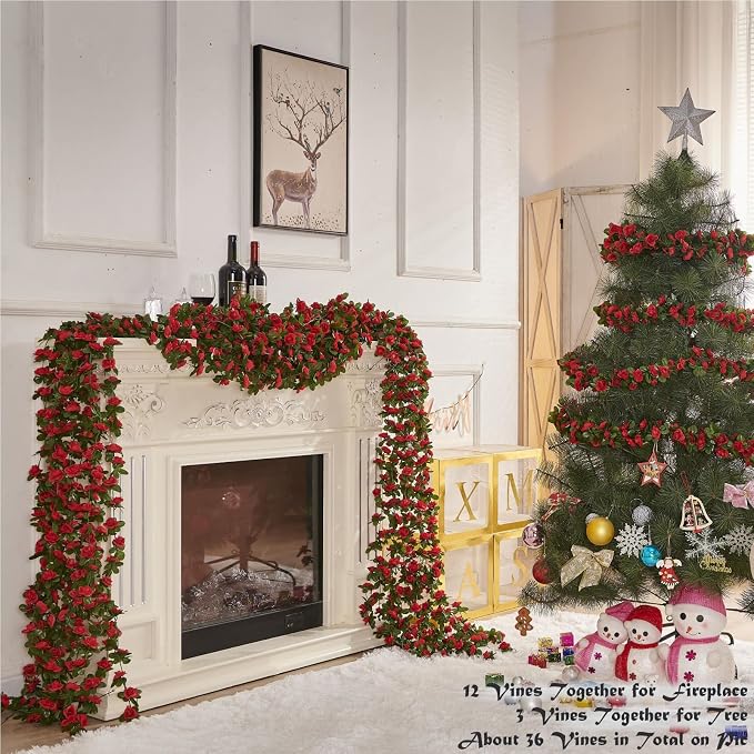 8Pcs x 8.2FT Artificial Flower Garland Floral Rose Vine Decor, Hanging Faux - Image 3
