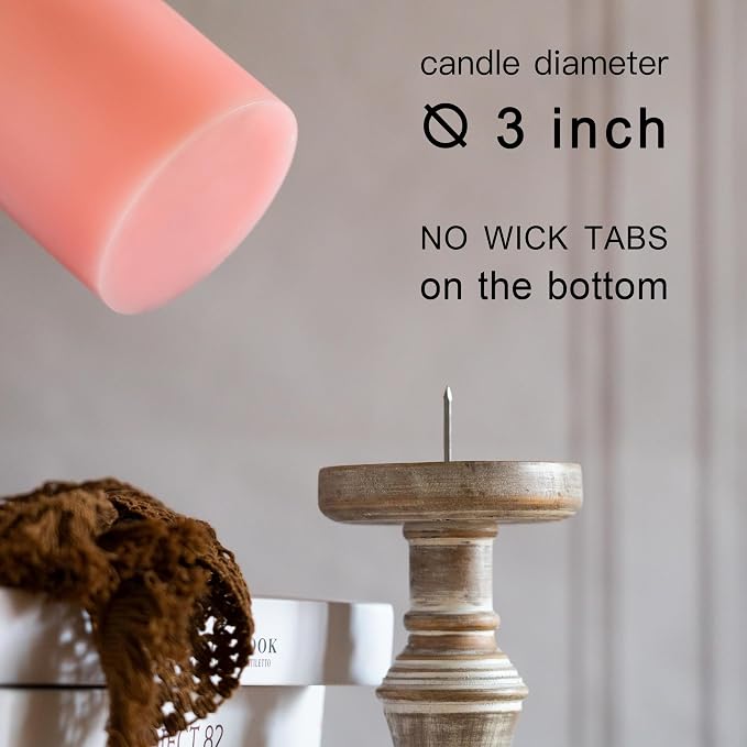 MOZEAL 3" x 8" Hand-Poured Unscented Large Candle, Smokeless Rustic Pillar - Image 4