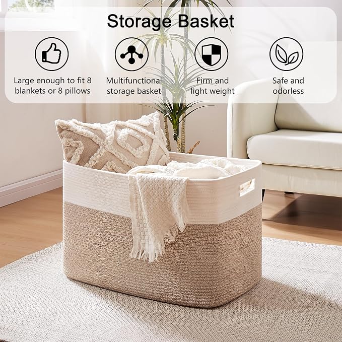 OIAHOMY 108L Extra Large Blanket Basket, 25”x16”x16” Laundry Basket, Blanket - Image 4