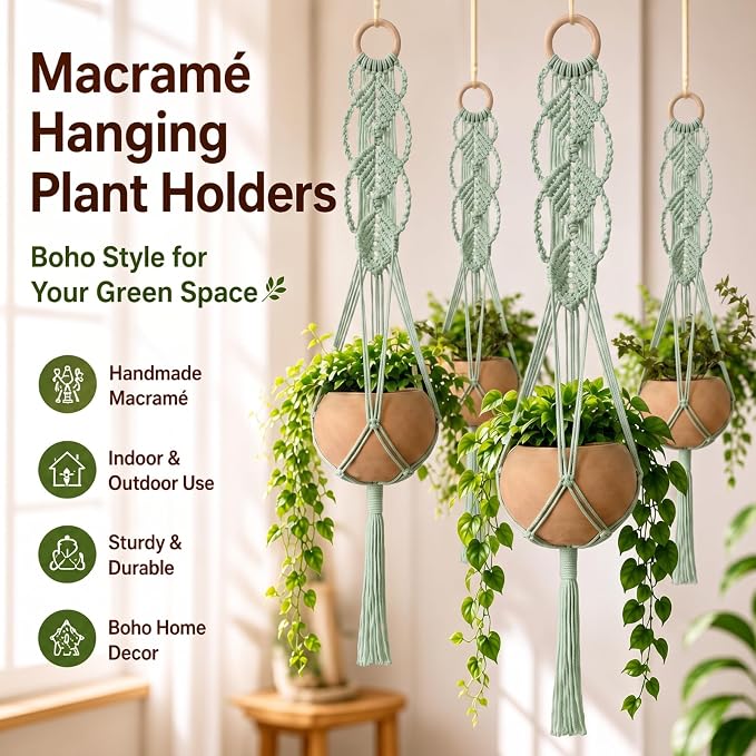 Shappy 1 Pack Boho Macrame Plant Hanger - Image 3