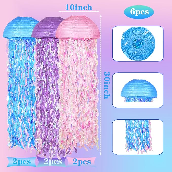 OBXT 10" Mermaid Jellyfish Lanterns – Pink Purple Blue Decorations - Image 6