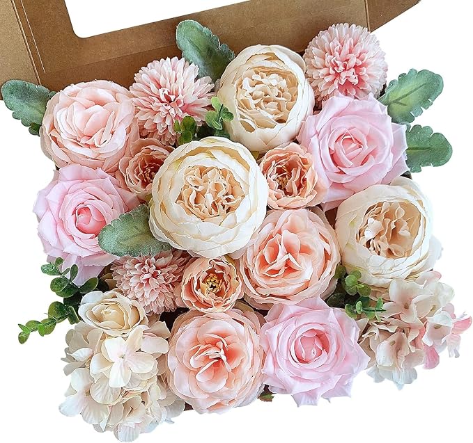 FACINOC Peonies Artificial Flowers Pink Silk Roses Blush Peony Bulk - Image 9