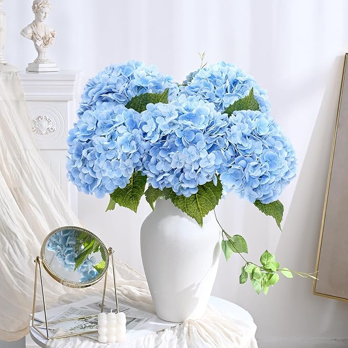 Blue Hydrangea Artificial Flowers, Latex Real Touch | 21" Long Stems - Image 2