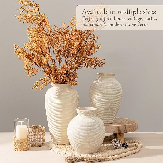 11.02 Inch Tall Vintage Ceramic Flower Vase, Rustic Farmhouse Vase - Image 7