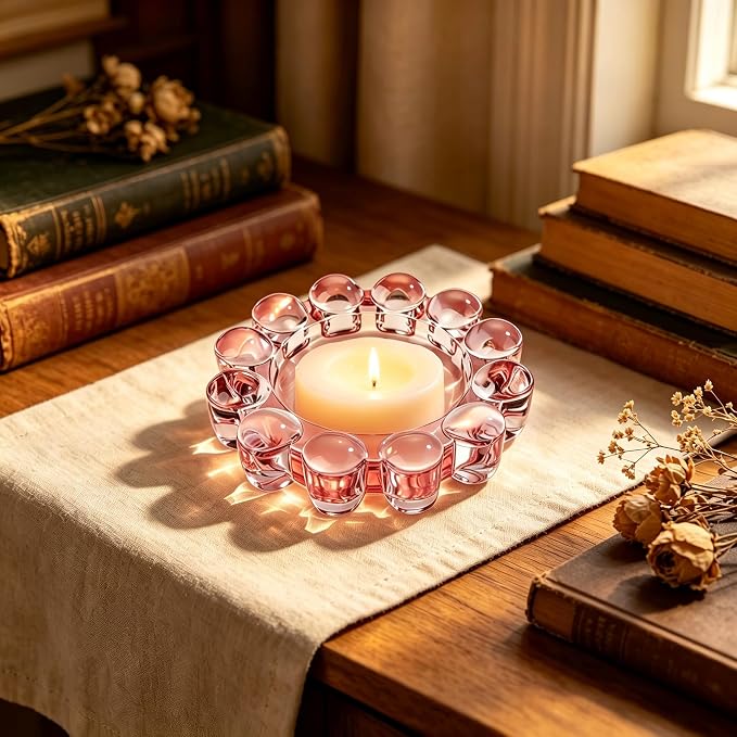 Chic Pink Bubble Glass Candle Dish – Modern Clear Glass Candle Holder - Image 4
