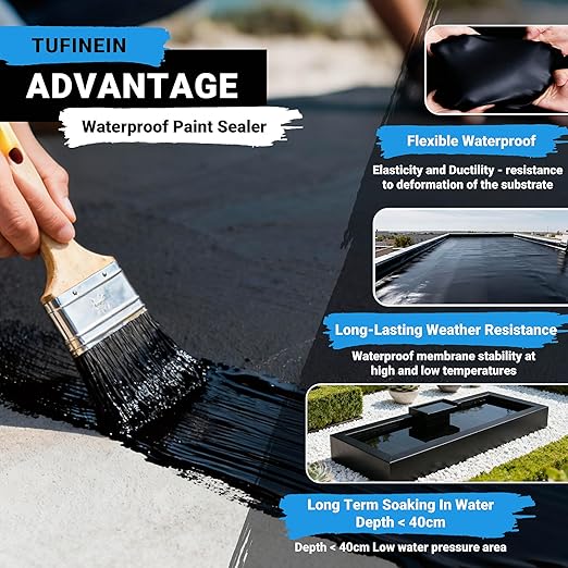 Rubber Liquid Waterproof Sealant, TUFINEIN 53oz/1.5kg Black Quick Drying Multi - Image 2