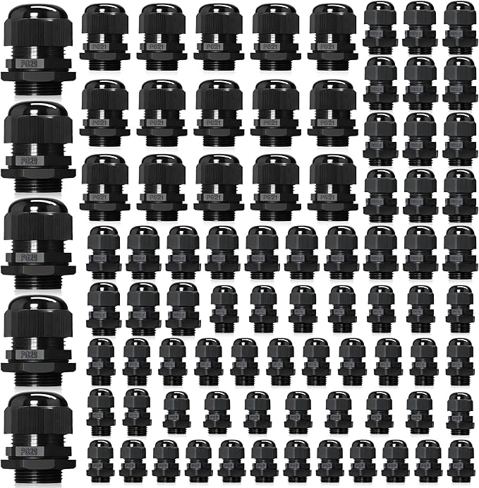 85 Pcs Cable Glands Kit, PG7 1/4" 1/2" 3/4" 1" NPT Black IP68 Waterproof Strain by Wocloer