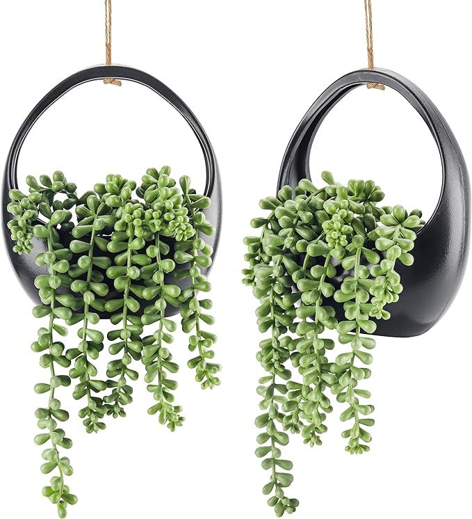 Der Rose 2 Pack Fake Hanging Plants in Black Pots by DerRose