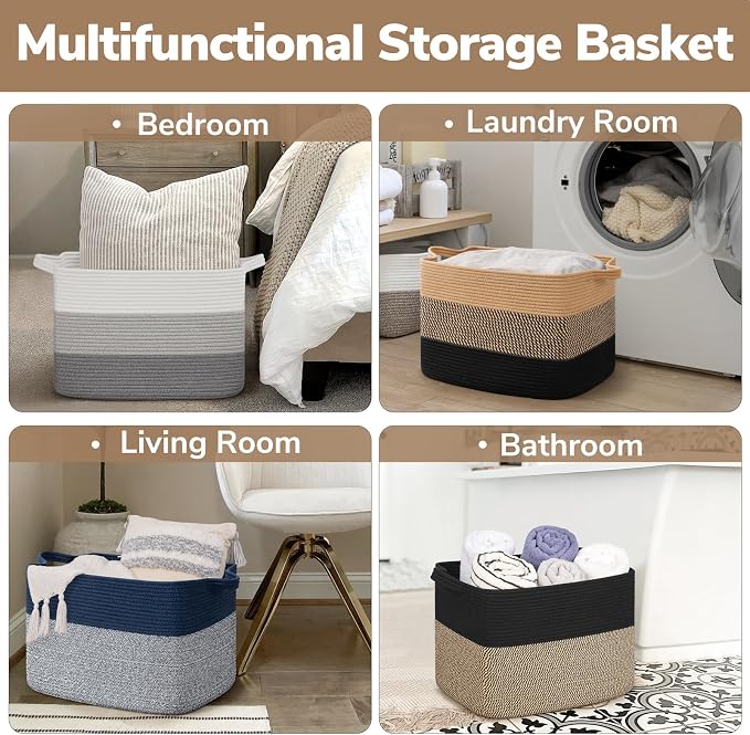 Goodpick 50L Large Woven Storage Basket, Cotton Rope Baskets - Image 5