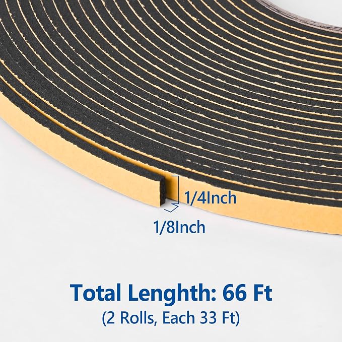 Self Adhesive Foam Tape Weatherstrip 1/4in x 1/8in x 66Ft High Density Foam - Image 2