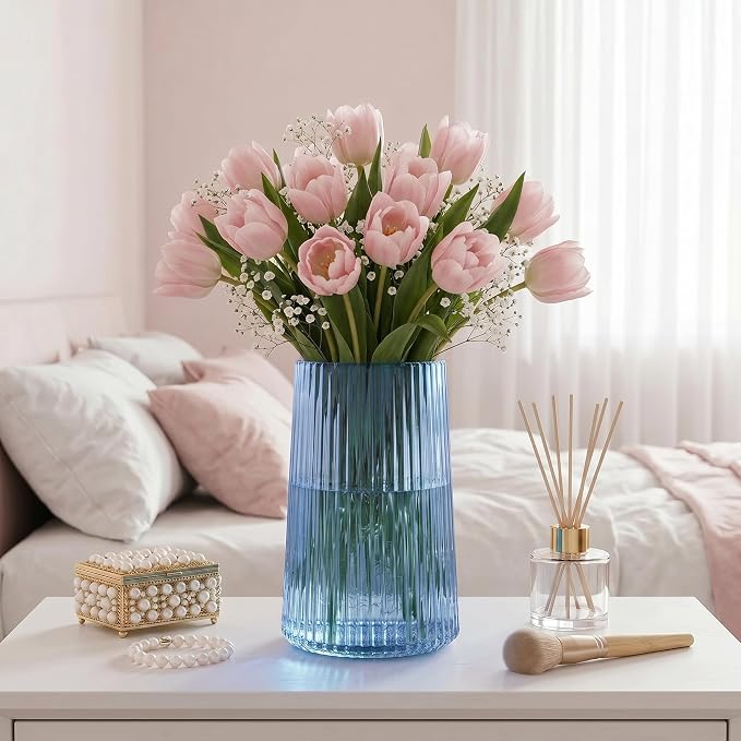 Blue Glass Vase for Flower, Flower Vase for Bouquet, Modern Glass Vases - Image 2