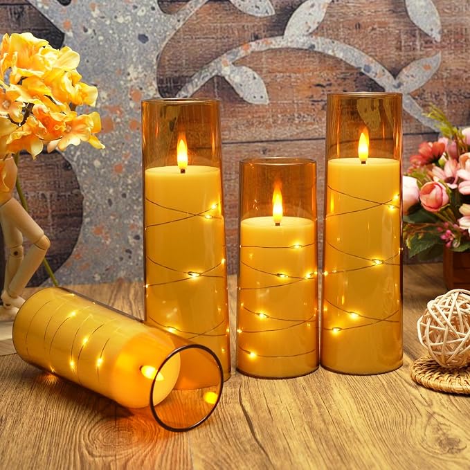 Eebuss Flameless Candles with Embedded Star String, Battery Operated LED Pillar - Image 3