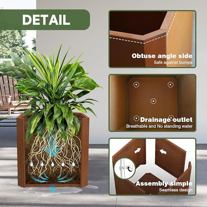 Corten Steel Planter Box 20”L x 20"W x 20"H Large Square Steel Planter Box | - Image 3