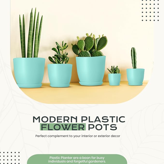 Plant Pots Indoor with Drainage, 10 Pack Multi-Size Planters Set, Aqua | - Image 5