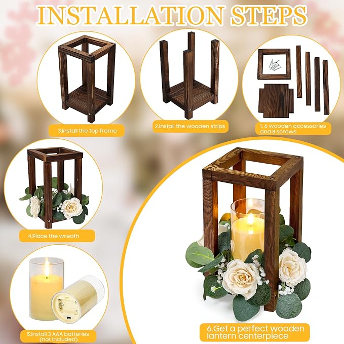 18 Pcs Wooden Lantern Centerpiece | Wedding Lantern Candle Holder - Image 3